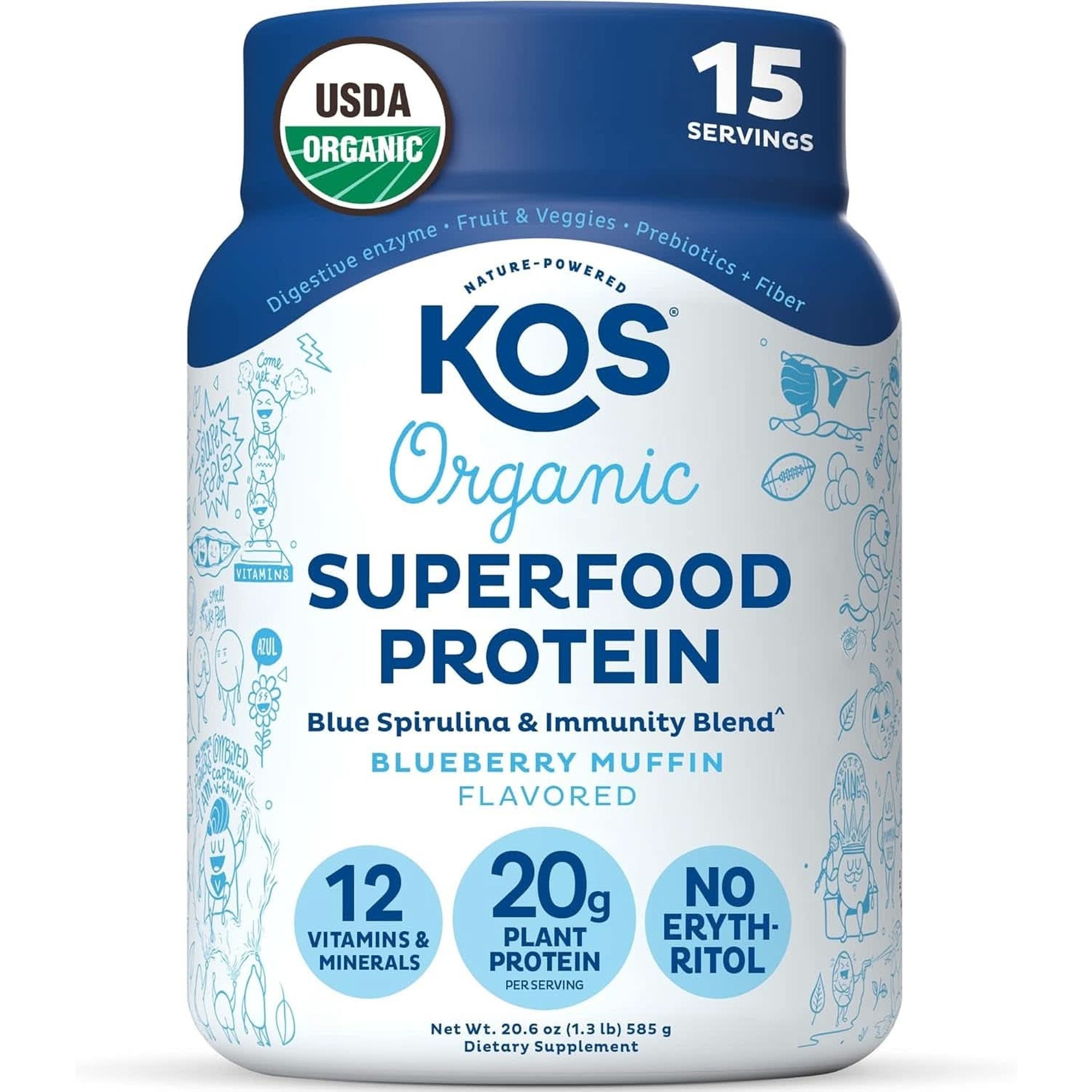 KOS Vegan Protein Powder Erythritol Free, Chocolate - Organic Pea Protein Blend, Plant Based Superfood Rich in Vitamins & Minerals - Keto, Dairy Free - Meal Replacement for Women & Men, 28 Servings