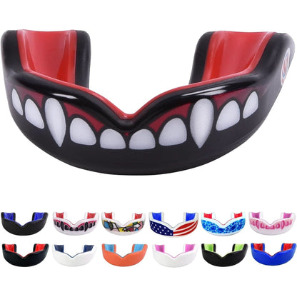 Sports Youth Mouth Guard for Kids USA Flag & Fangs & 20 Best Colors to Choose From - Youth Mouthguard Football, MMA, Karate, Flag Football, Rugby, Boxing, BJJ /W Case Youth, Strapless