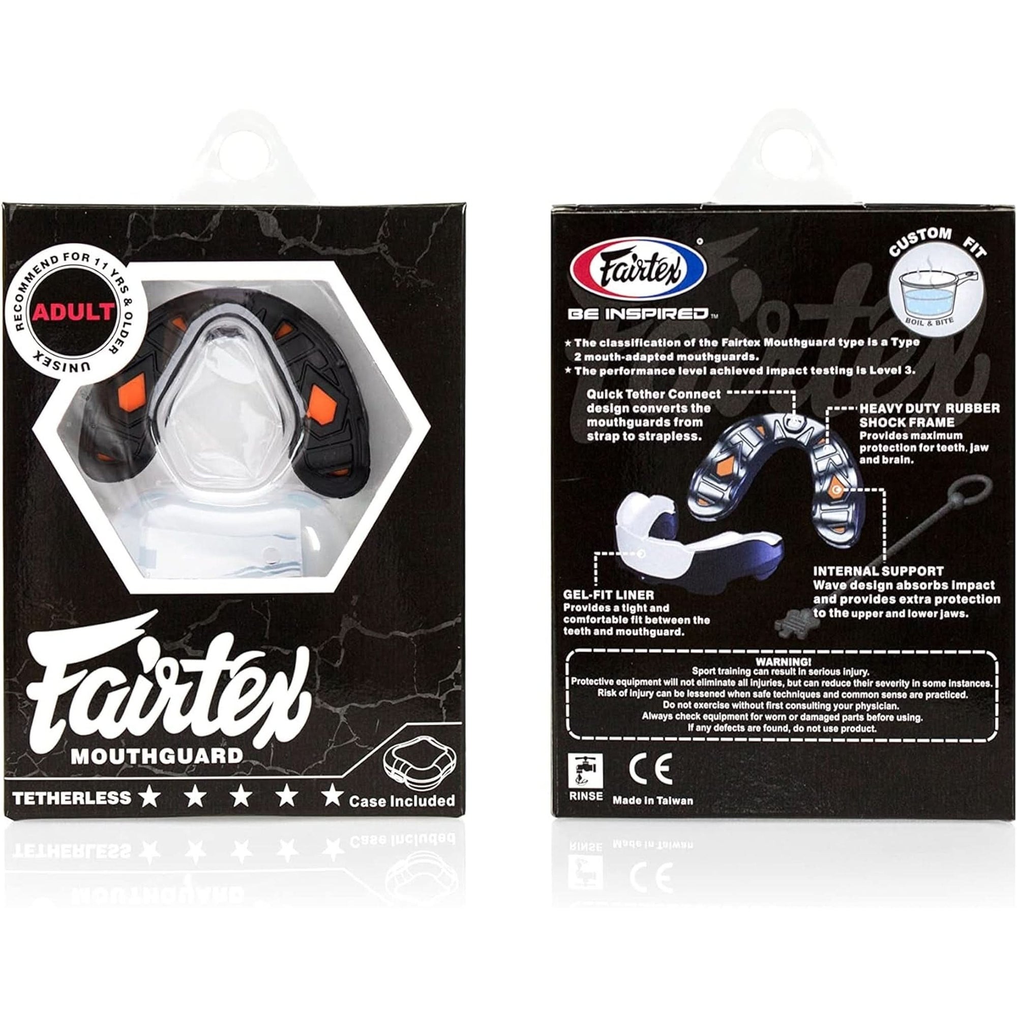 Fairtex MG3 Gel Mouth Guard Protection | Ultimate Protection for Contact Sports | Custom Fit, Bpa-Free, Latex-Free | Quick Tether Connect, Heavy-Duty Shock Frame, Gel-Fit Liner Black