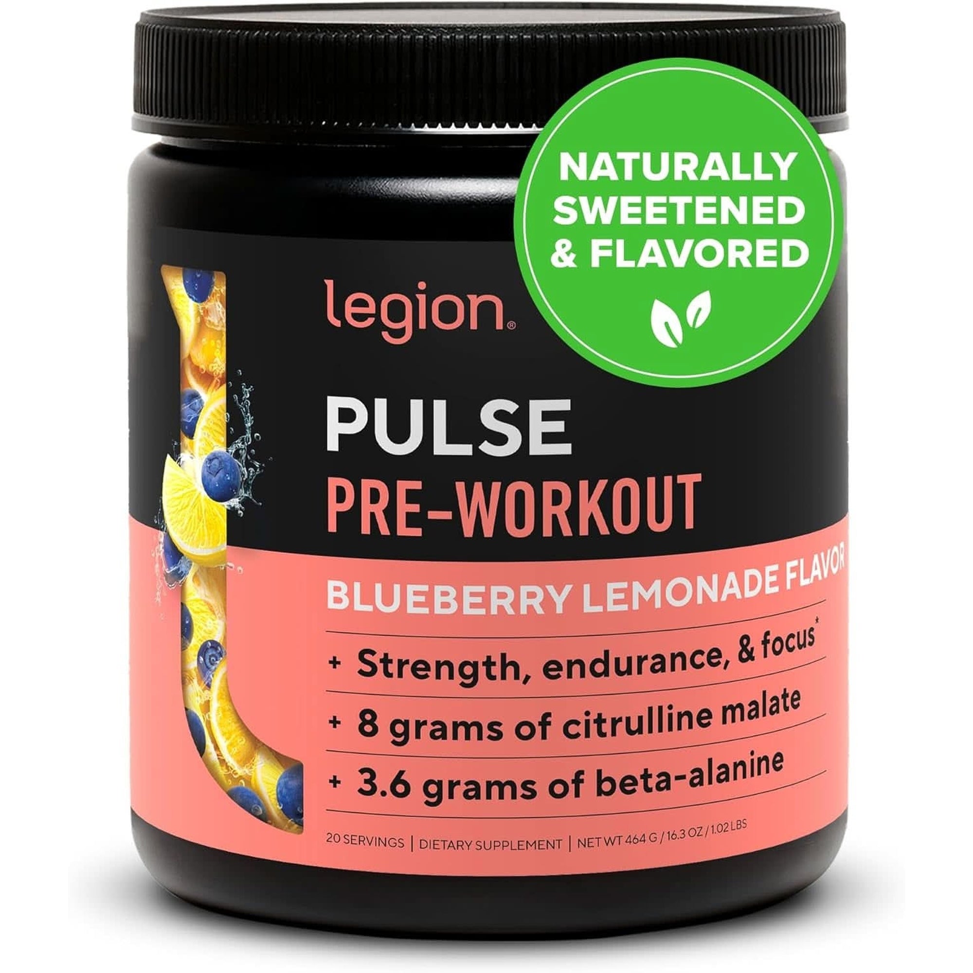 LEGION Pulse Pre Workout Supplement - All Natural Nitric Oxide Preworkout Drink to Boost Energy, Creatine Free, Naturally Sweetened, Beta Alanine, Citrulline, Alpha GPC (Fruit Punch)