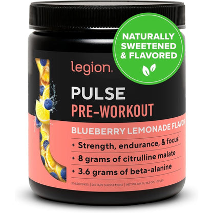 LEGION Pulse Pre Workout Supplement - All Natural Nitric Oxide Preworkout Drink to Boost Energy, Creatine Free, Naturally Sweetened, Beta Alanine, Citrulline, Alpha GPC (Fruit Punch)