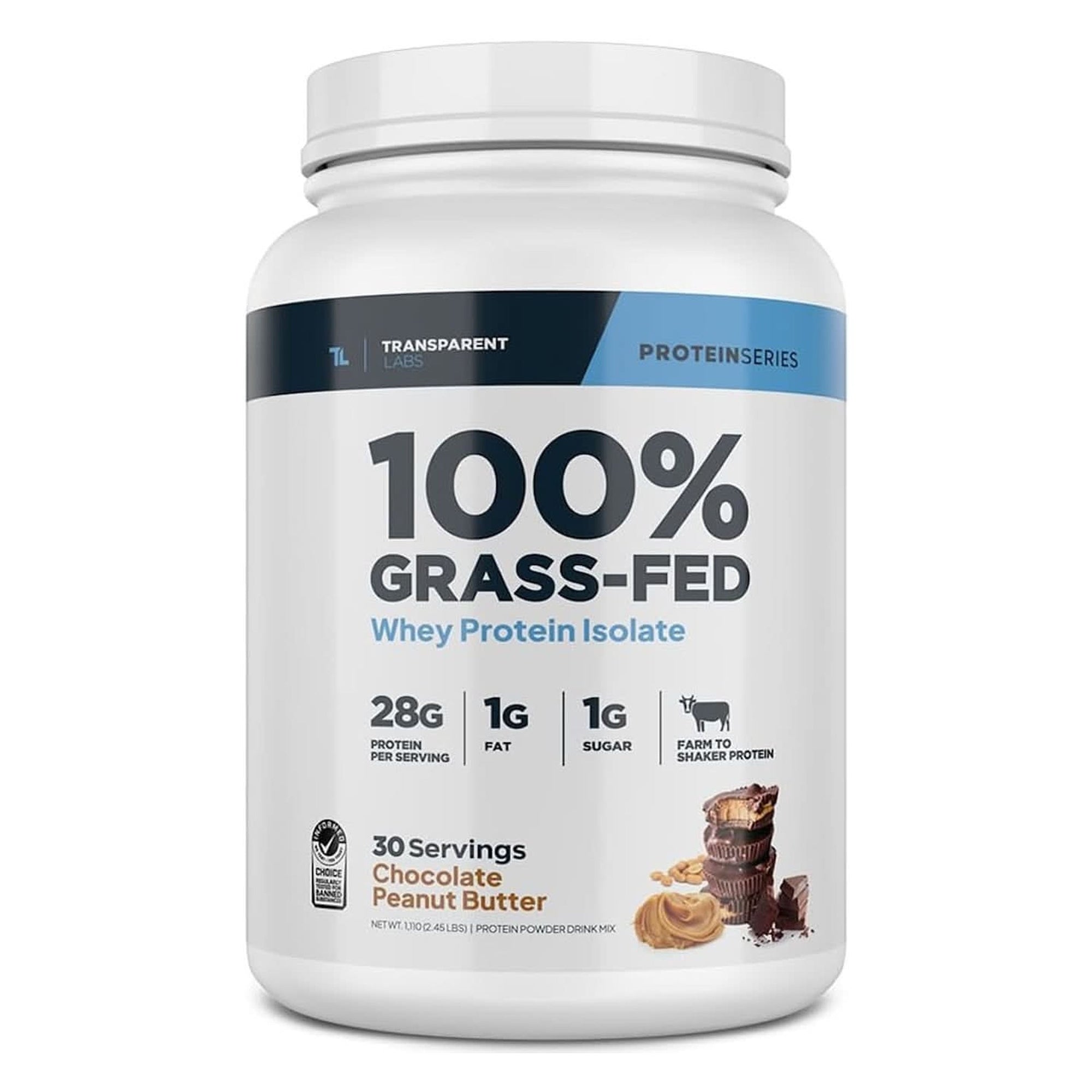 Transparent Labs Grass-Fed Whey Protein Isolate - Natural Flavor, Gluten Free Whey Protein Powder W/ 28G of Protein per Serving & 9 Essential Amino Acids - 30 Servings, Chocolate Peanut Butter