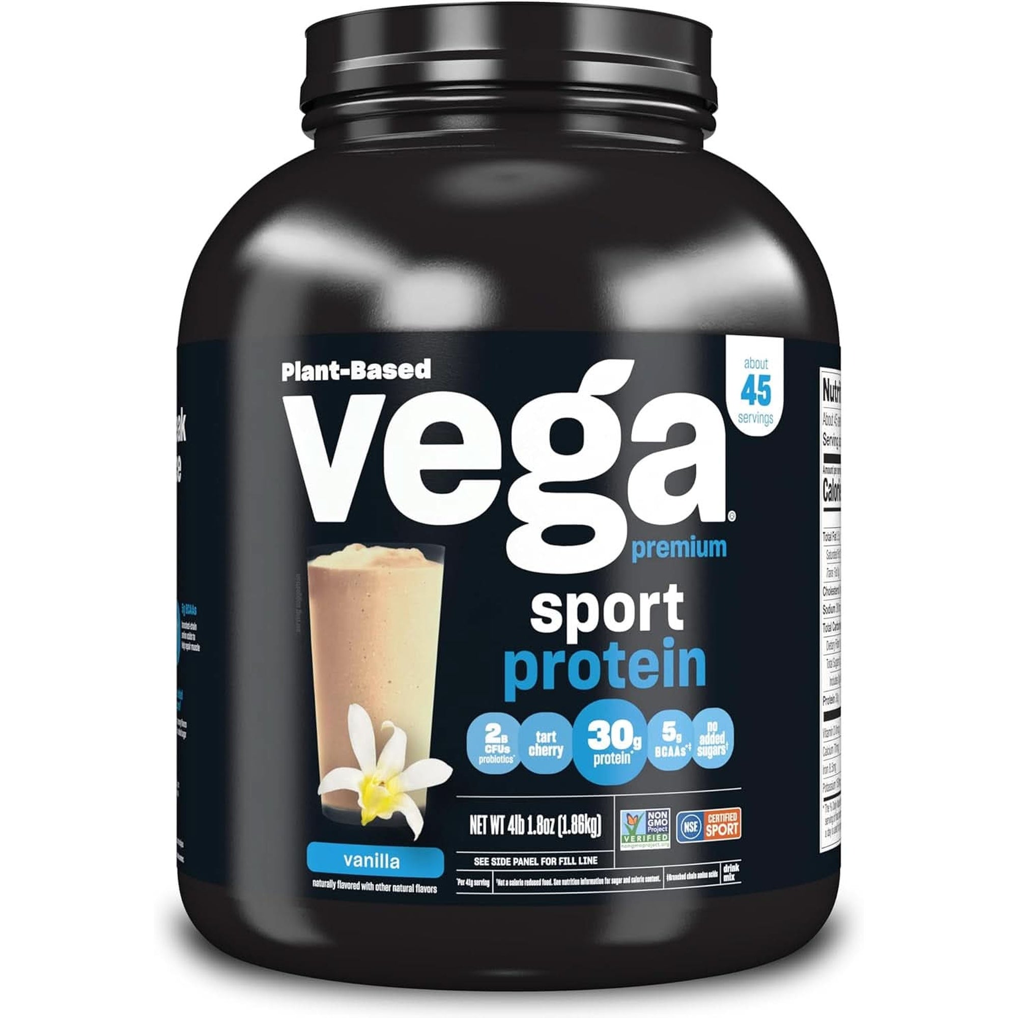 Vega Sport Premium Vegan Protein Powder Chocolate(45 Servings) 30G Plant Based Protein,5G Bcaas,Dairy Free,Gluten Free,Non Gmo,Pea Protein for Women and Men,4Lbs 5.9Oz(Packaging May Vary)