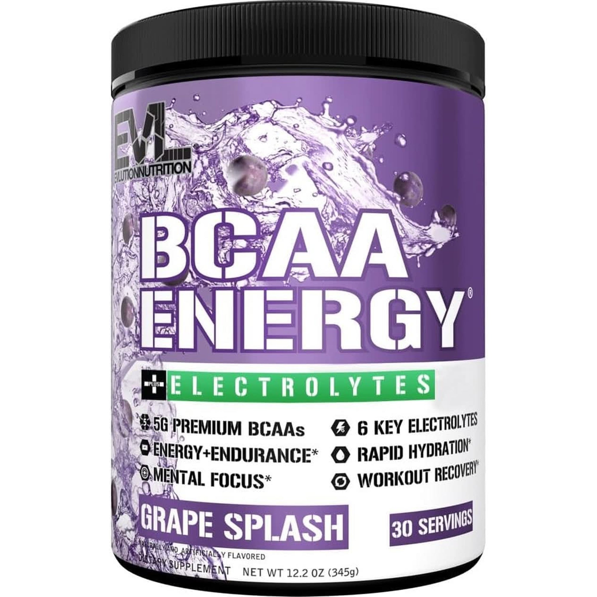 EVL Bcaas Amino Acids Powder - BCAA Energy Pre Workout Powder for Muscle Recovery Lean Growth and Endurance - Rehydrating BCAA Powder Post Workout Recovery Drink with Natural Caffeine - Furious Grape