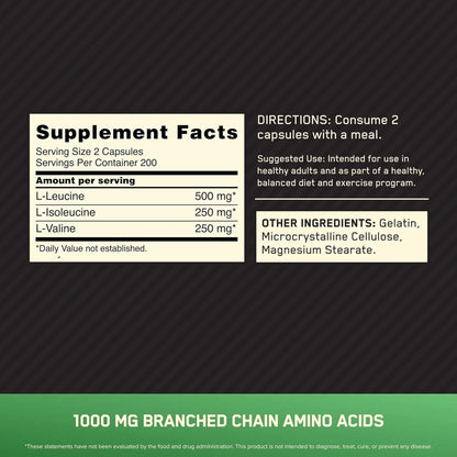 Optimum Nutrition Instantized BCAA Capsules, Keto Friendly Branched Chain Essential Amino Acids, 1000Mg, 400 Count