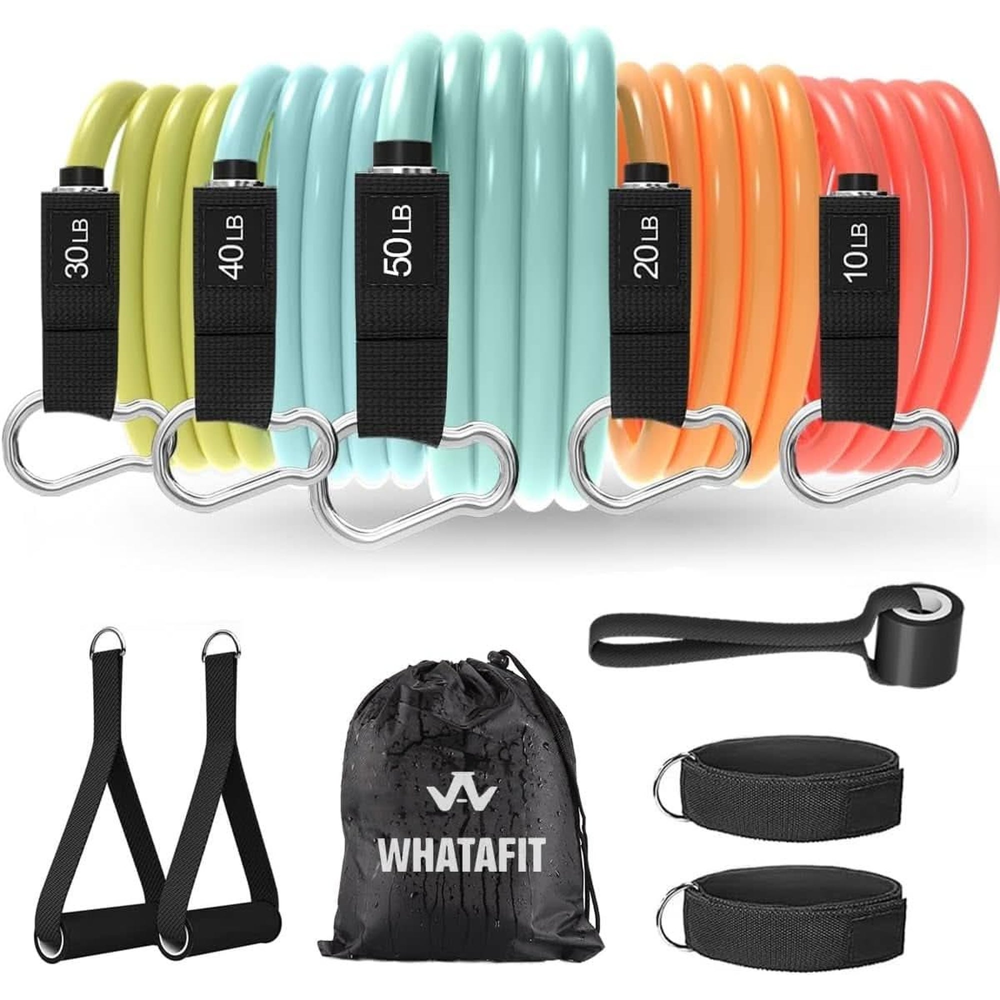 WHATAFIT Resistance Bands, Exercise Bands，Resistance Bands for Working Out, Work Out Bands with Handles for Men and Women Fitness, Strength Training Home Gym Equipment