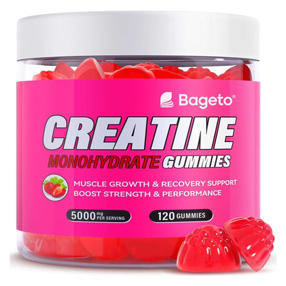 Creatine Monohydrate Gummies 5000Mg for Men & Women, Gomitas De Creatina 5G Creatine Monohydrate, 0G Sugar Chewables Creatine Pre-Work Out for Muscle Strength, Vegan,120 Count (120 Count, Strawberry)