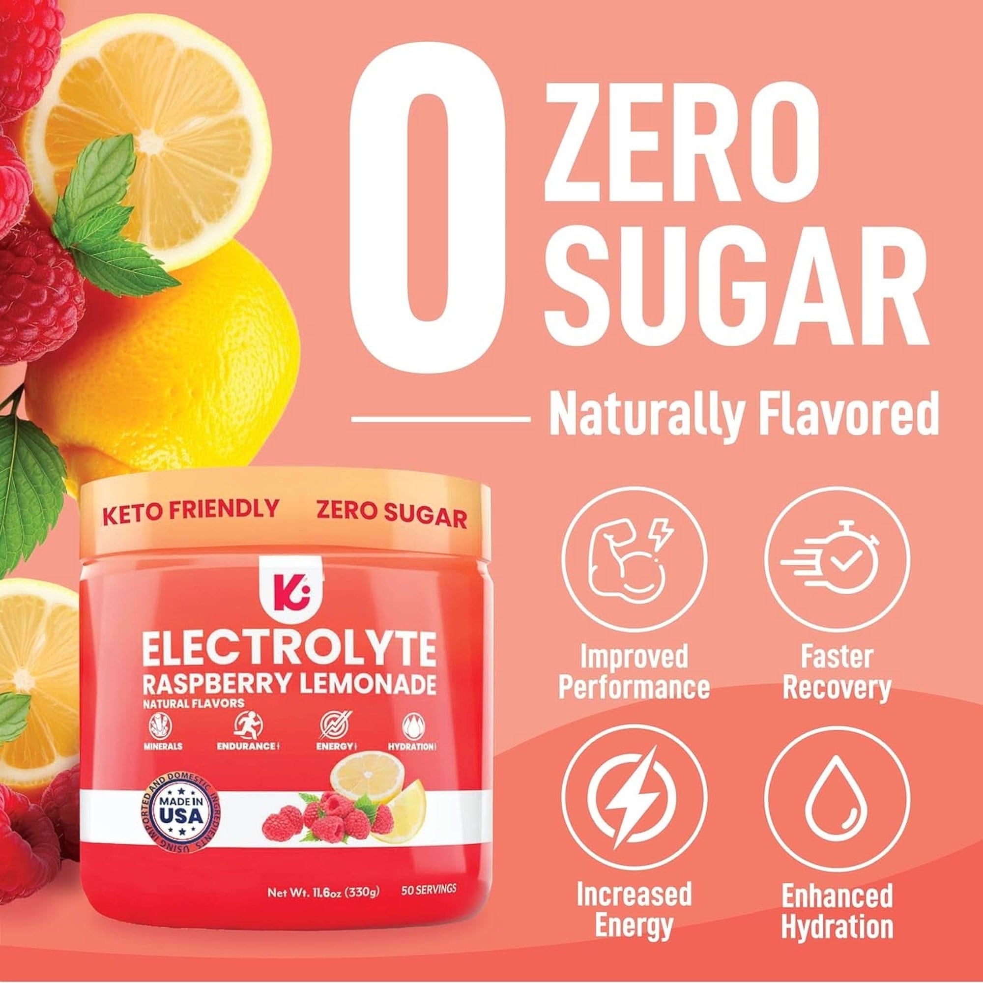 Keppi Keto Electrolytes Powder No Sugar - Sugar Free Electrolytes - Keto Hydration Electrolytes - Made in USA - Delicious Raspberry Lemonade Flavor - Mixes Easily No Clumps