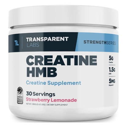 Transparent Labs Creatine HMB - Creatine Monohydrate Powder with HMB for Muscle Growth, Increased Strength, Enhanced Energy Output, and Improved Athletic Performance - 30 Servings, Strawberry Lemonade