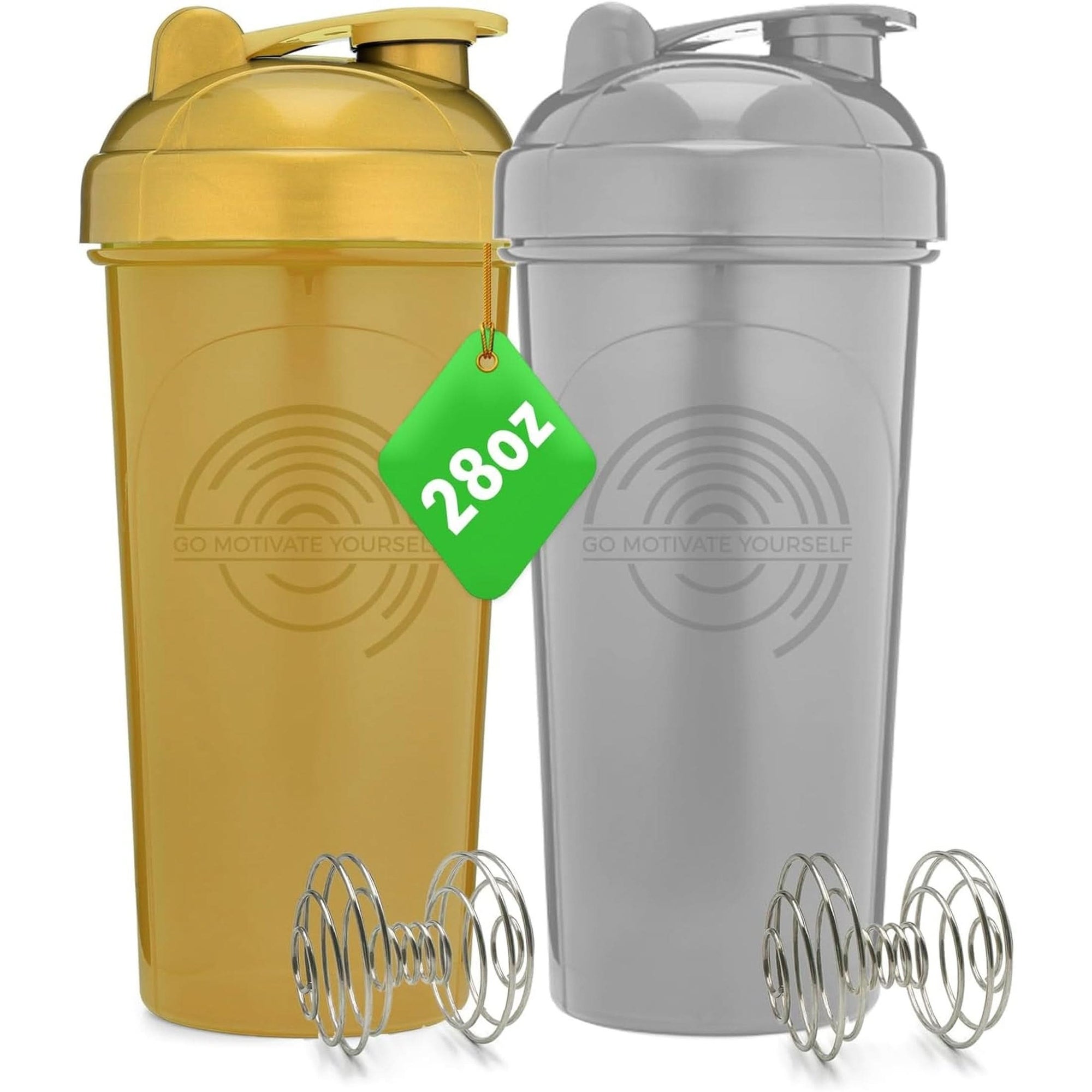 GOMOYO 2-Pack - 28-Ounce Shaker Bottle White, Black , Blender Protein Shaker Whisk, Bulk Protein Drink and Pre-Workout Shaker Cups, Dishwasher Safe & BPA Free