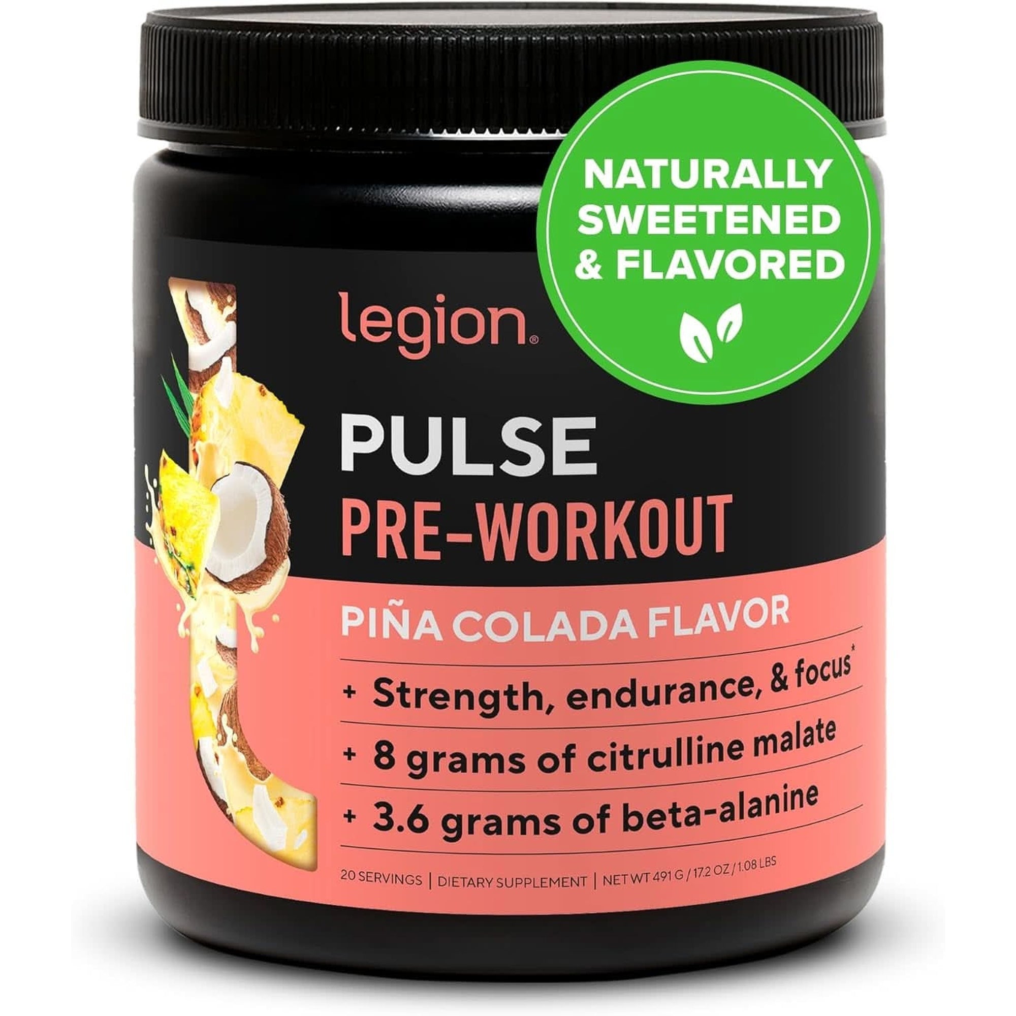 LEGION Pulse Pre Workout Supplement - All Natural Nitric Oxide Preworkout Drink to Boost Energy, Creatine Free, Naturally Sweetened, Beta Alanine, Citrulline, Alpha GPC (Fruit Punch)