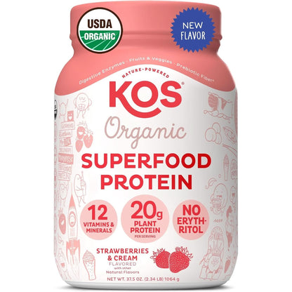 KOS Vegan Protein Powder Erythritol Free, Chocolate - Organic Pea Protein Blend, Plant Based Superfood Rich in Vitamins & Minerals - Keto, Dairy Free - Meal Replacement for Women & Men, 28 Servings