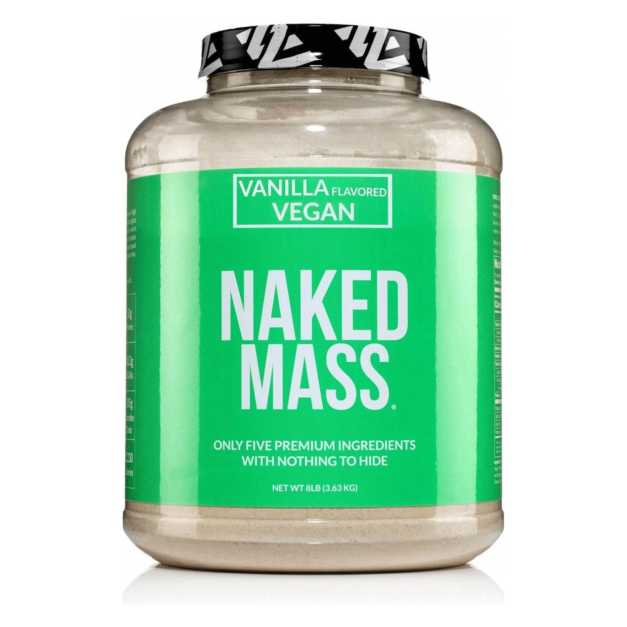 Naked Mass - Vanilla Vegan Weight Gainer - 8Lb Bulk, GMO Free, Gluten Free, Soy Free & Dairy Free. No Artificial Ingredients - 1,230 Calories - 11 Servings