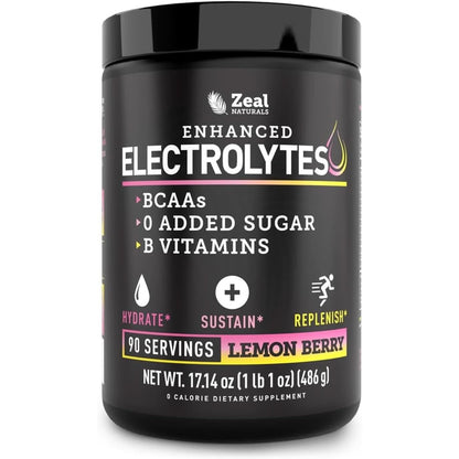 Enhanced Electrolyte Powder Cherry Limeade | 90Ct. + BCAA, B-Vitamins & Real Salt® - Hydration Powder W Potassium, Sodium, Zinc, Magnesium for Hydration