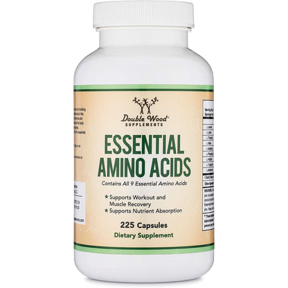 Essential Amino Acids - 1 Gram per Serving Powder Blend of All 9 Essential Aminos (EAA) and All Branched-Chain Aminos (Bcaas) (Leucine, Isoleucine, Valine) 225 Capsules, Gluten Free by Double Wood