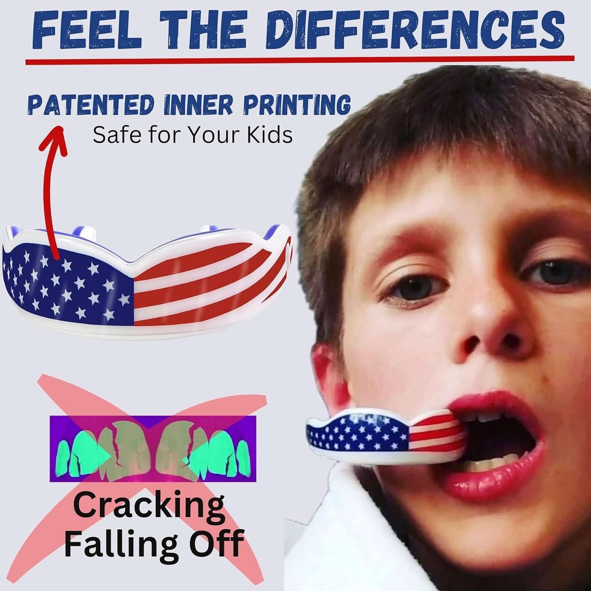 Sports Youth Mouth Guard for Kids USA Flag & Fangs & 20 Best Colors to Choose From - Youth Mouthguard Football, MMA, Karate, Flag Football, Rugby, Boxing, BJJ /W Case Youth, Strapless