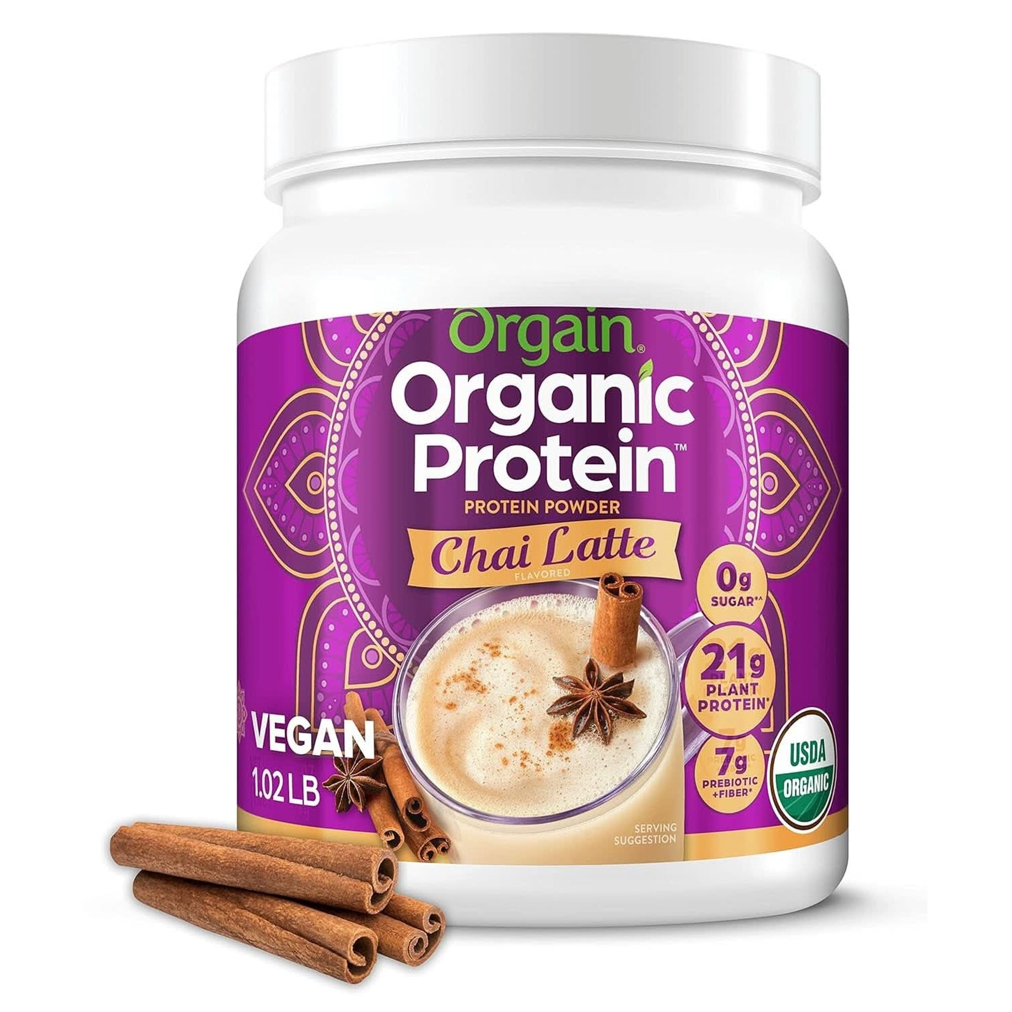 Orgain Organic Vegan Protein Powder, Strawberries & Cream - 21G Plant Based Protein, 4G Prebiotic Fiber, Low Net Carb, No Lactose Ingredients, No Added Sugar, Non-Gmo, for Shakes & Smoothies, 2.03 Lb