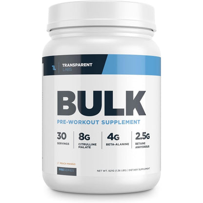 Transparent Labs Bulk Pre Workout Powder - Naturally Sweetened Advanced Pre-Workout Formula for Muscle Building and Strength - 30 Servings, Blue Raspberry