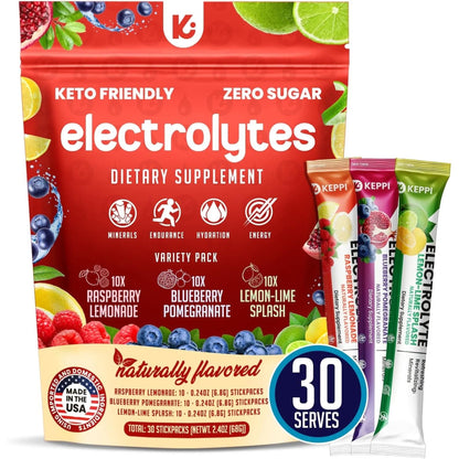 Keppi Keto Electrolytes Powder No Sugar - Sugar Free Electrolytes - Keto Hydration Electrolytes - Made in USA - Delicious Raspberry Lemonade Flavor - Mixes Easily No Clumps