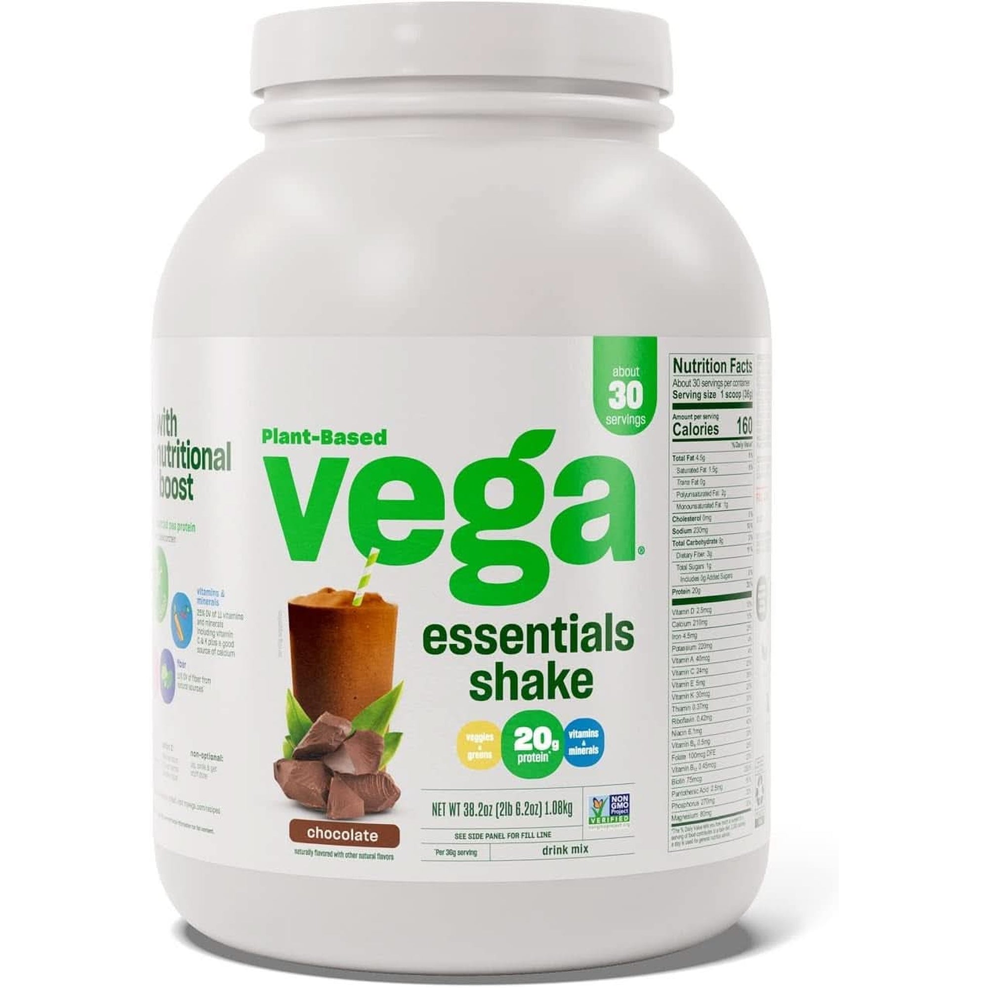 Vega Original Protein Powder, Creamy Vanilla Plant Based Protein Drink Mix for Water, Milk and Smoothies, 32.5 Oz