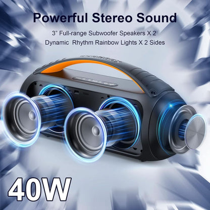 Portable Bluetooth Speaker, Loud Boombox Speaker with Subwoofer, Powerful Deep Bass Stereo Sound, IP65 Waterproof, Wireless Outdoor Speaker for Camping, Beach, Party, Support TWS/USB/TF Card/Aux