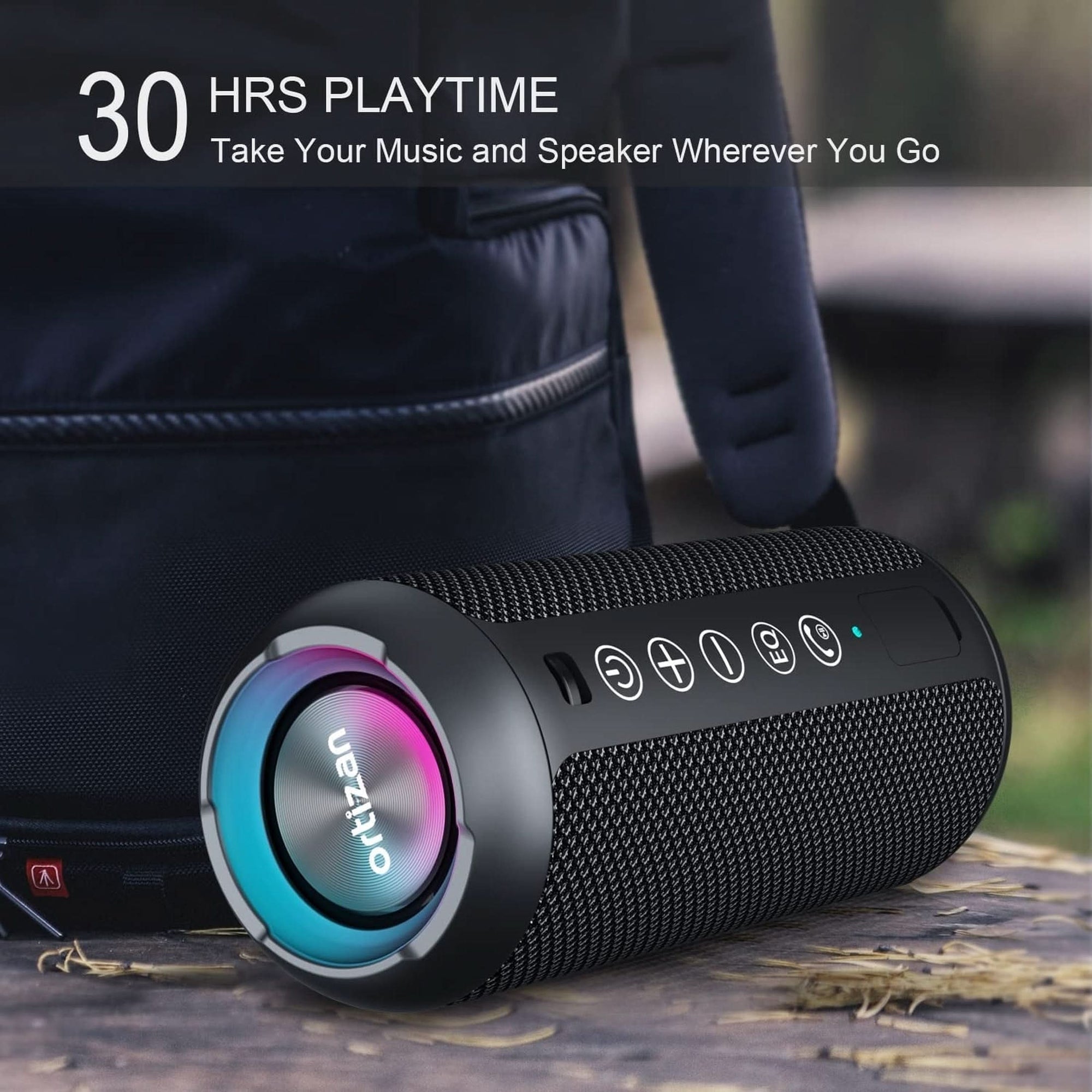 Ortizan Portable Bluetooth Speaker: IPX7 Waterproof, 24W Loud Sound, Deep Bass, Bluetooth 5.3, LED Lights, Wireless Stereo Pairing, 30H Playtime, for Home/Outdoor/Party/Beach, Birthday Gift Black