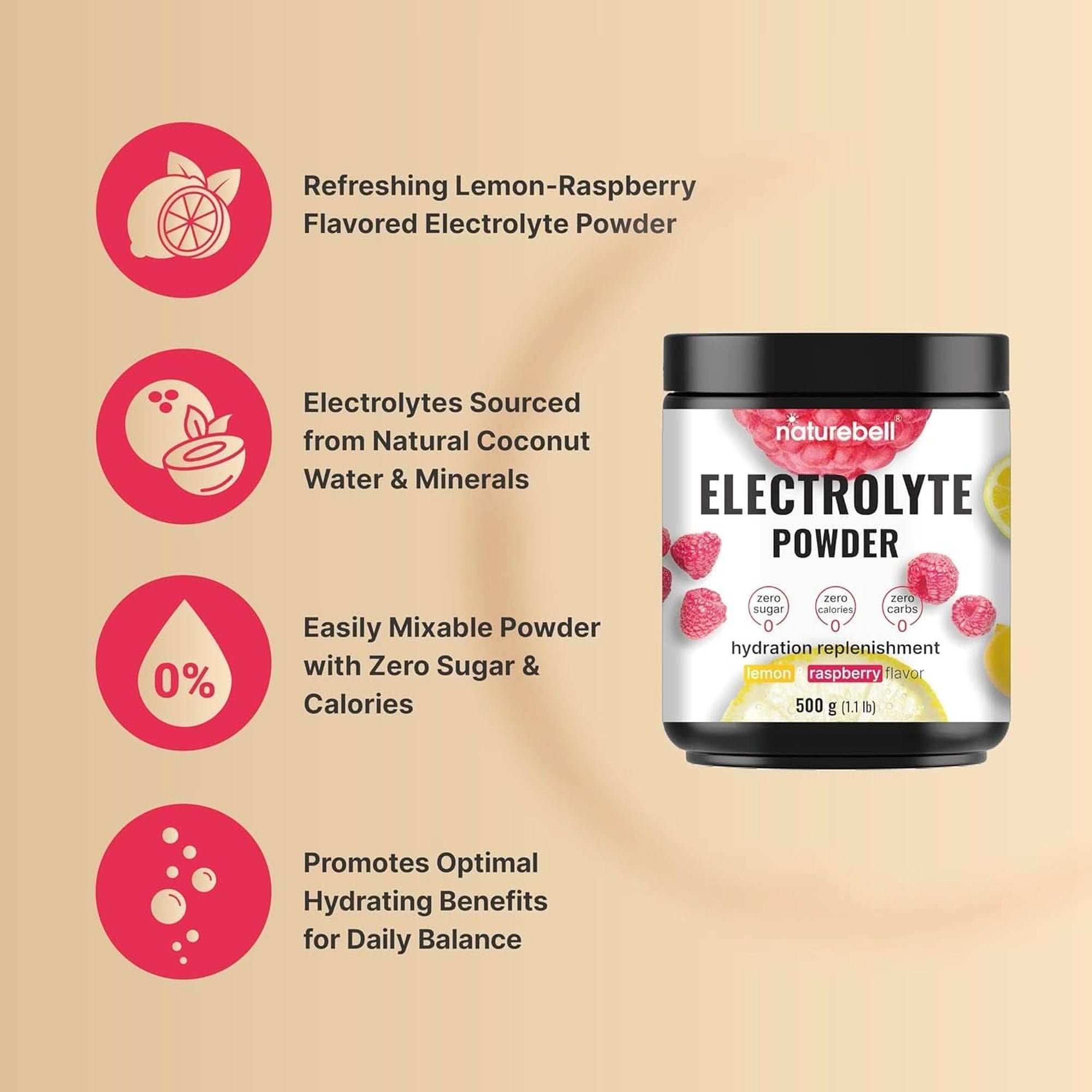 Electrolytes Powder No Sugar, 72 Servings | Keto Fast Hydration Powder - 1000Mg High Potassium, Minerals & Coconut Water - Raspberry Lemonade Flavor