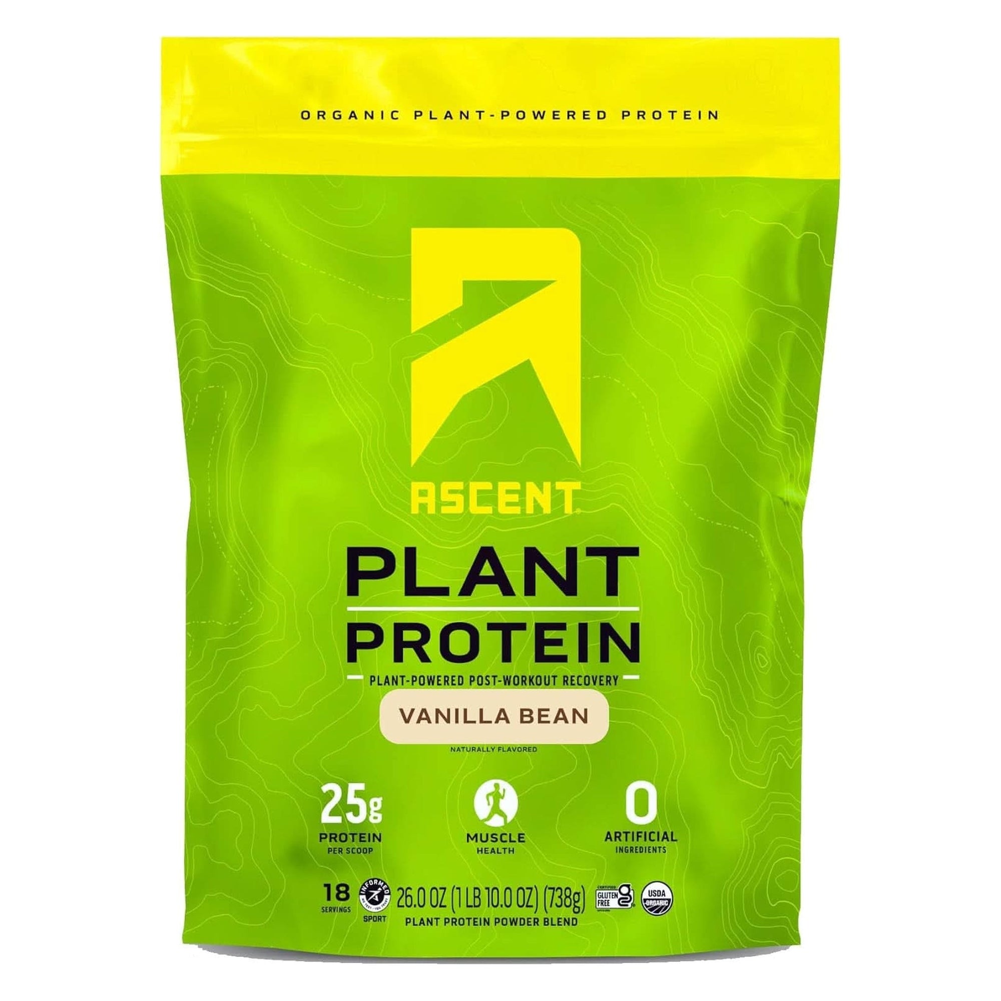 Ascent Plant Based Protein Powder - Non Dairy Vegan Protein, Zero Artificial Ingredients, Soy & Gluten Free, No Added Sugar, 4G BCAA, 2G Leucine - Vanilla, 20 Servings