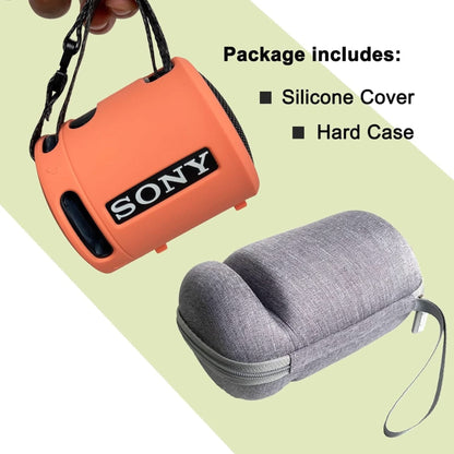 Silicone Cover and Hard Case for Sony SRS-XB13/XB100 Extra BASS Wireless Portable Compact Speaker, Carrying Cover Case for Sony SRS XB13 Speaker Accessories Coral Pink Cover + Grey Case