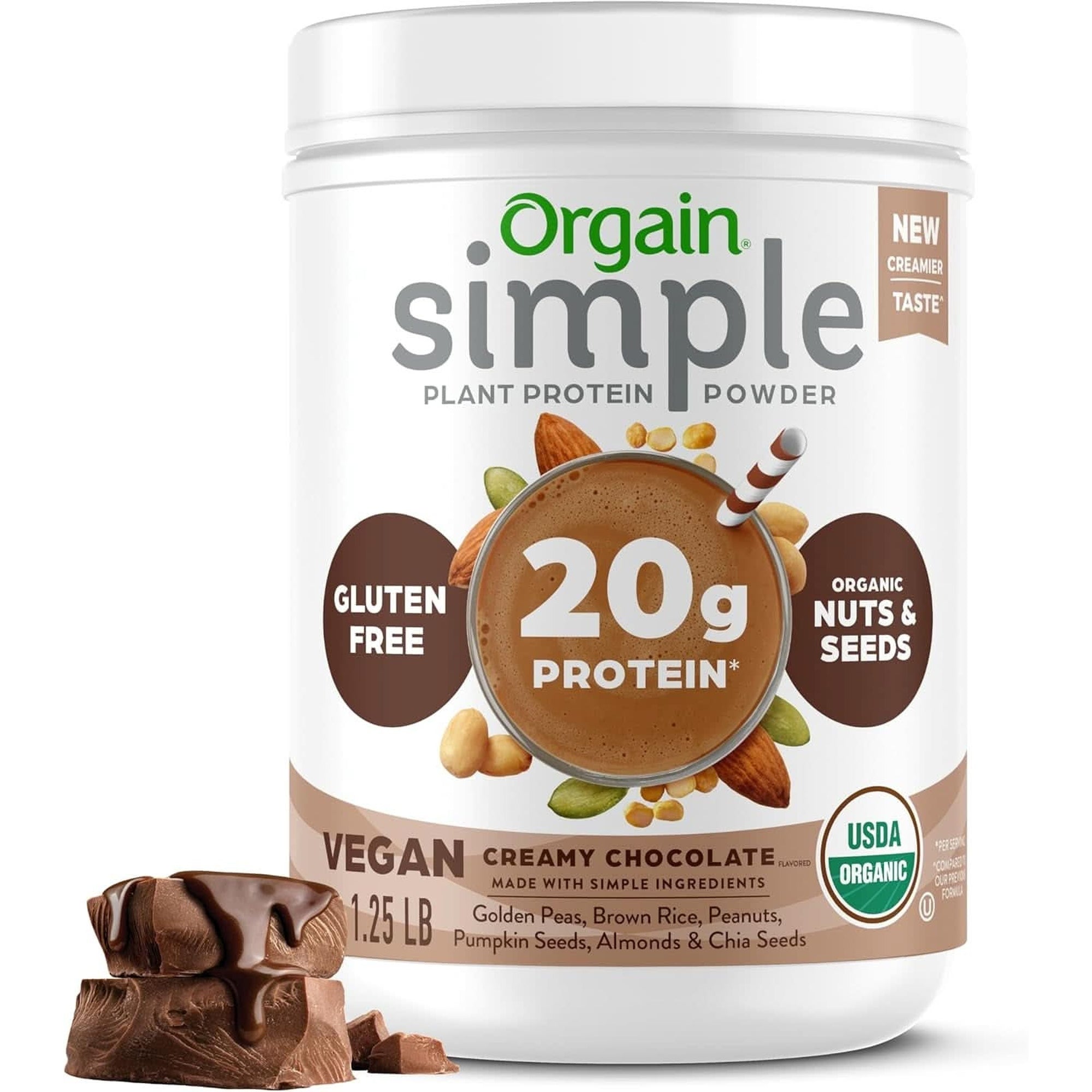 Orgain Organic Simple Vegan Protein Powder, Vanilla - 20G Plant Based Protein, with Less Ingredients, No Artificial Sweeteners, Gluten Free, No Lactose Ingredients, 1.25 Lb (Packaging May Vary)