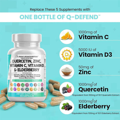 Quercetin 1000Mg Zinc 50Mg Vitamin C 1000Mg Vitamin D 5000 IU Bromelain Elderberry - Lung Immune Defense Support Supplement Adults with Artemisinin, Sea Moss, Echinacea, Garlic Immunity Allergy Relief