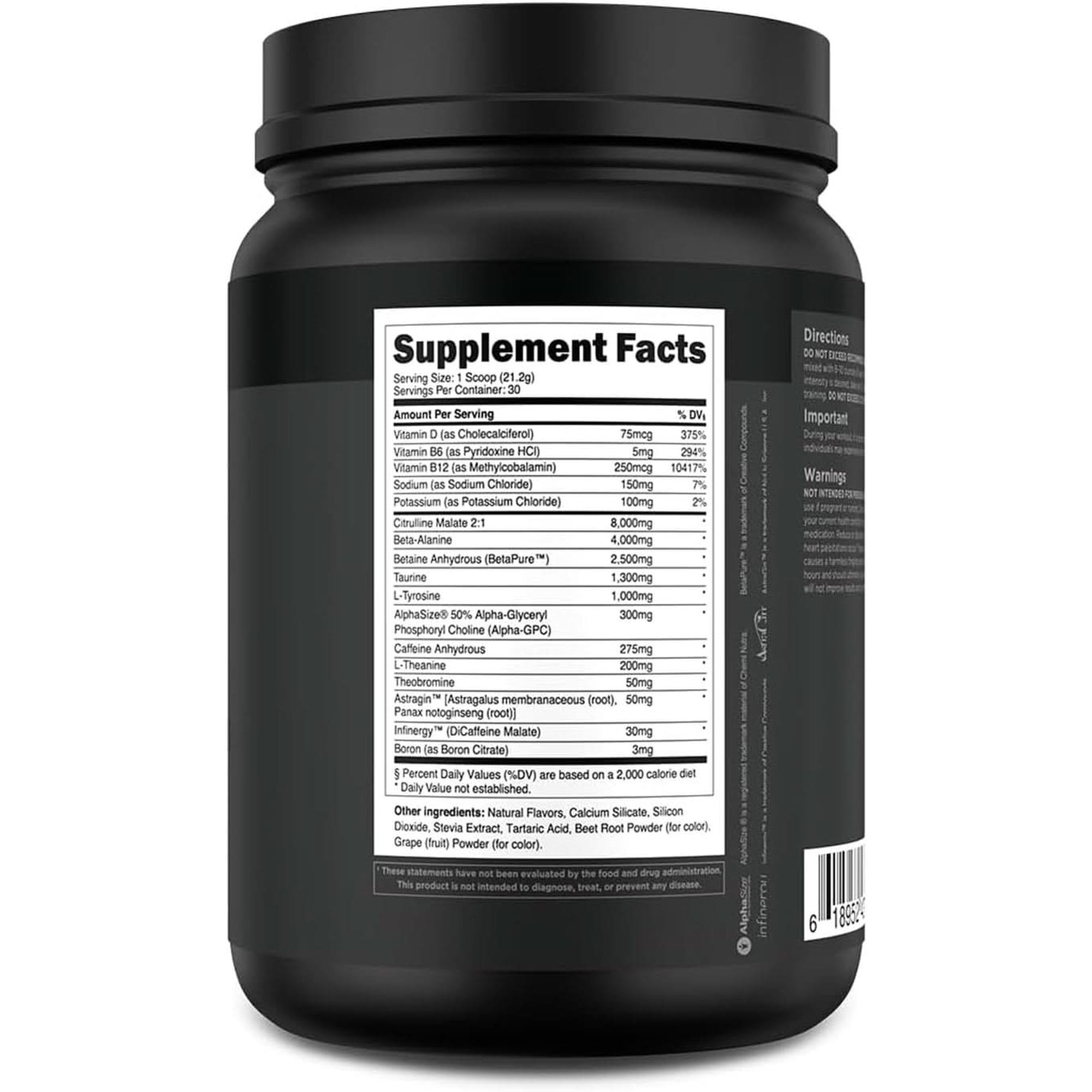 Transparent Labs Bulk Black Pre Workout - Clinically Dosed, Sugar Free Preworkout for Men and Women with Beta Alanine Powder, Citrulline Malate, & Caffeine Powder- 30 Servings, Black Cherry