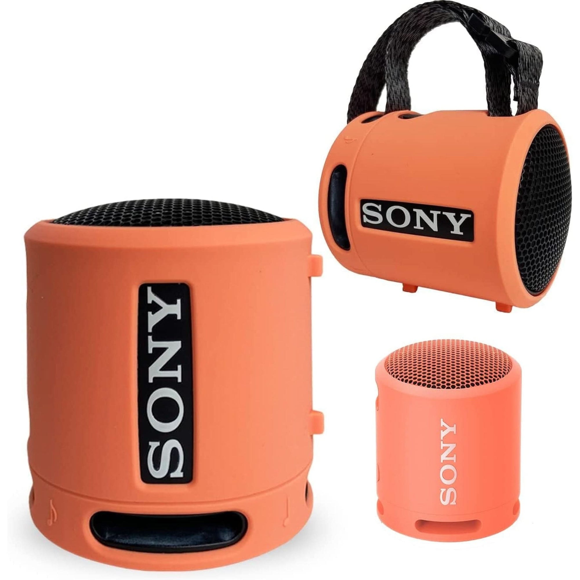 Silicone Cover and Hard Case for Sony SRS-XB13/XB100 Extra BASS Wireless Portable Compact Speaker, Carrying Cover Case for Sony SRS XB13 Speaker Accessories Coral Pink Cover + Grey Case