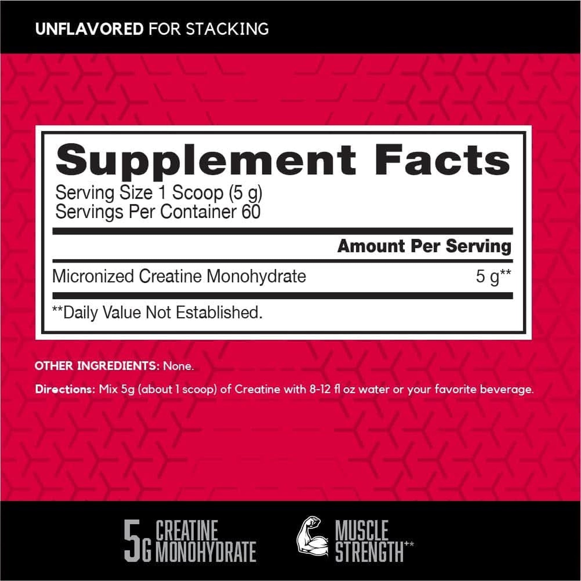 BSN Micronized Creatine Monohydrate Powder, Unflavored, 2 Months Supply-60 Servings, 10.9 Ounce