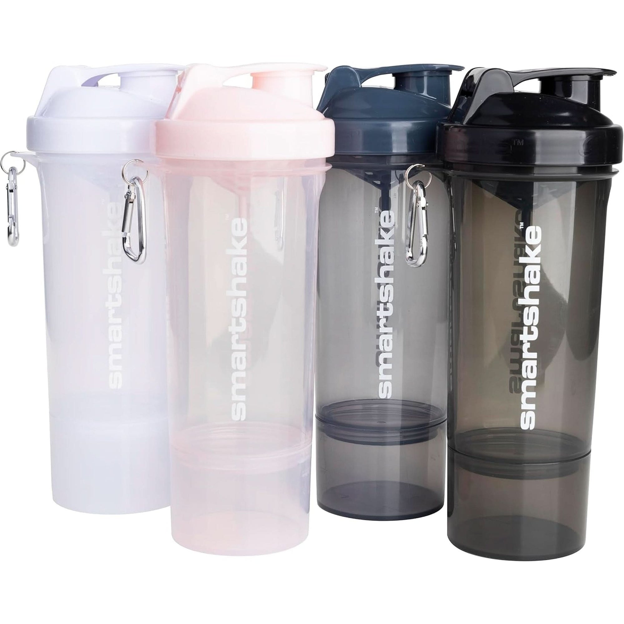 Smartshake O2GO ONE 4-Pack Protein Shaker Bottle 600 Ml | 20 Oz - Storage Included - Leakproof Screw-On Lid - BPA Free – Unisex - Mist Gray, Army Green, Black, Navy Blue