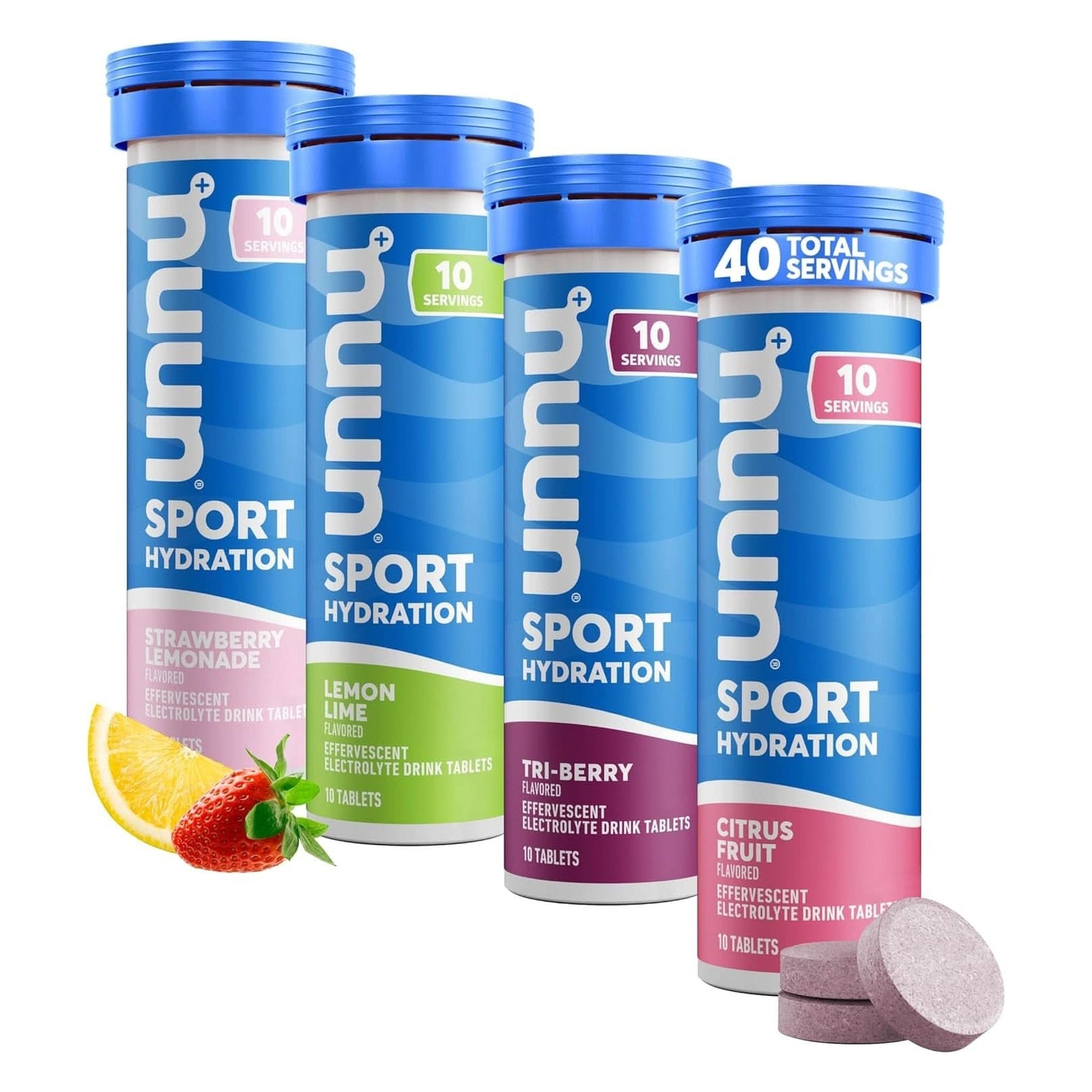 Nuun Sport Electrolyte Tablets - Dissolvable in Water, Mixed Flavors | 5 Essential Electrolytes for Hydration | 1G Sugar Drink Mix | Vegan, Non-Gmo | 4 Pack (40 Total Servings)