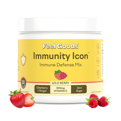 Feel Goods Immunity Icon, Zero Sugar, Vitamin C, A, B, D, E & Zinc, Organic Elderberry, Ashwagandha, Drink Mix Powder, Vegan, Non GMO, Caffeine & Gluten Free | Wild Berry, 30 Servings