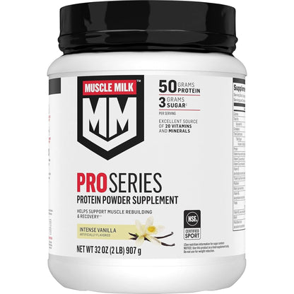 Muscle Milk Pro Series Protein Powder Supplement, Intense Vanilla, 5 Pound, 28 Servings, 50G Protein, 3G Sugar, 20 Vitamins & Minerals, NSF Certified for Sport, Workout Recovery, Packaging May Vary