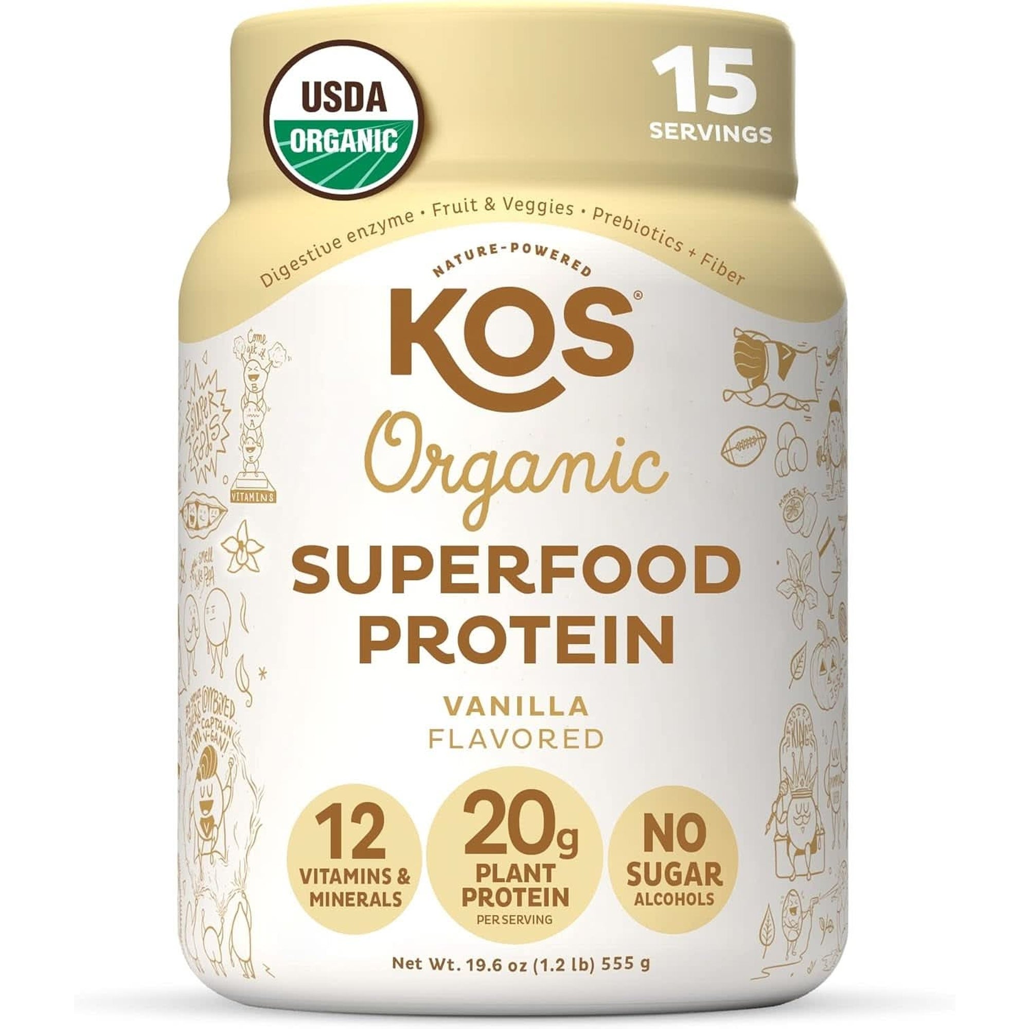 KOS Vegan Protein Powder Erythritol Free, Chocolate - Organic Pea Protein Blend, Plant Based Superfood Rich in Vitamins & Minerals - Keto, Dairy Free - Meal Replacement for Women & Men, 28 Servings