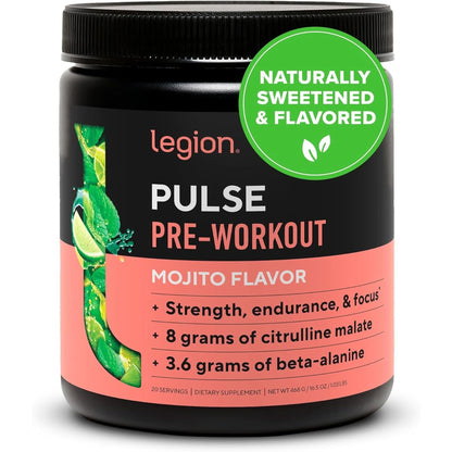 LEGION Pulse Pre Workout Supplement - All Natural Nitric Oxide Preworkout Drink to Boost Energy, Creatine Free, Naturally Sweetened, Beta Alanine, Citrulline, Alpha GPC (Fruit Punch)