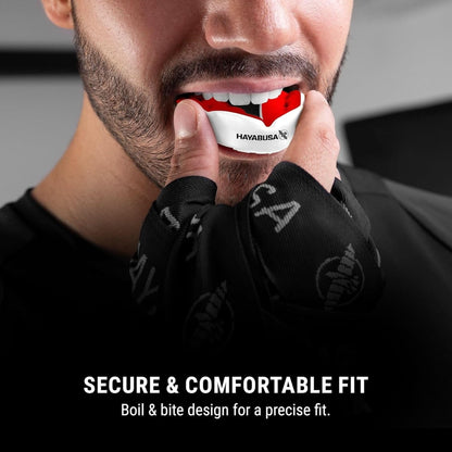 Hayabusa Combat Sports Mouth Guard Youth, Kids and Adult Sizes Comes with Case - White/Red, Adult