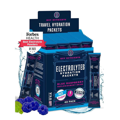 KEY NUTRIENTS Multivitamin Electrolytes Powder No Sugar - Sweet Blue Raspberry Electrolyte Powder - Endurance & Energy Supplement - Hydration Powder - No Calories - 90 Servings - Made in USA