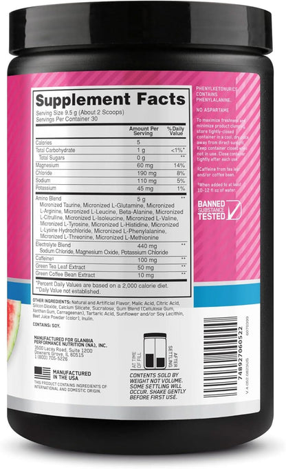 Optimum Nutrition Amino Energy Powder plus Hydration, with BCAA, Electrolytes, and Caffeine, Watermelon Splash, 30 Servings (Packaging May Vary)