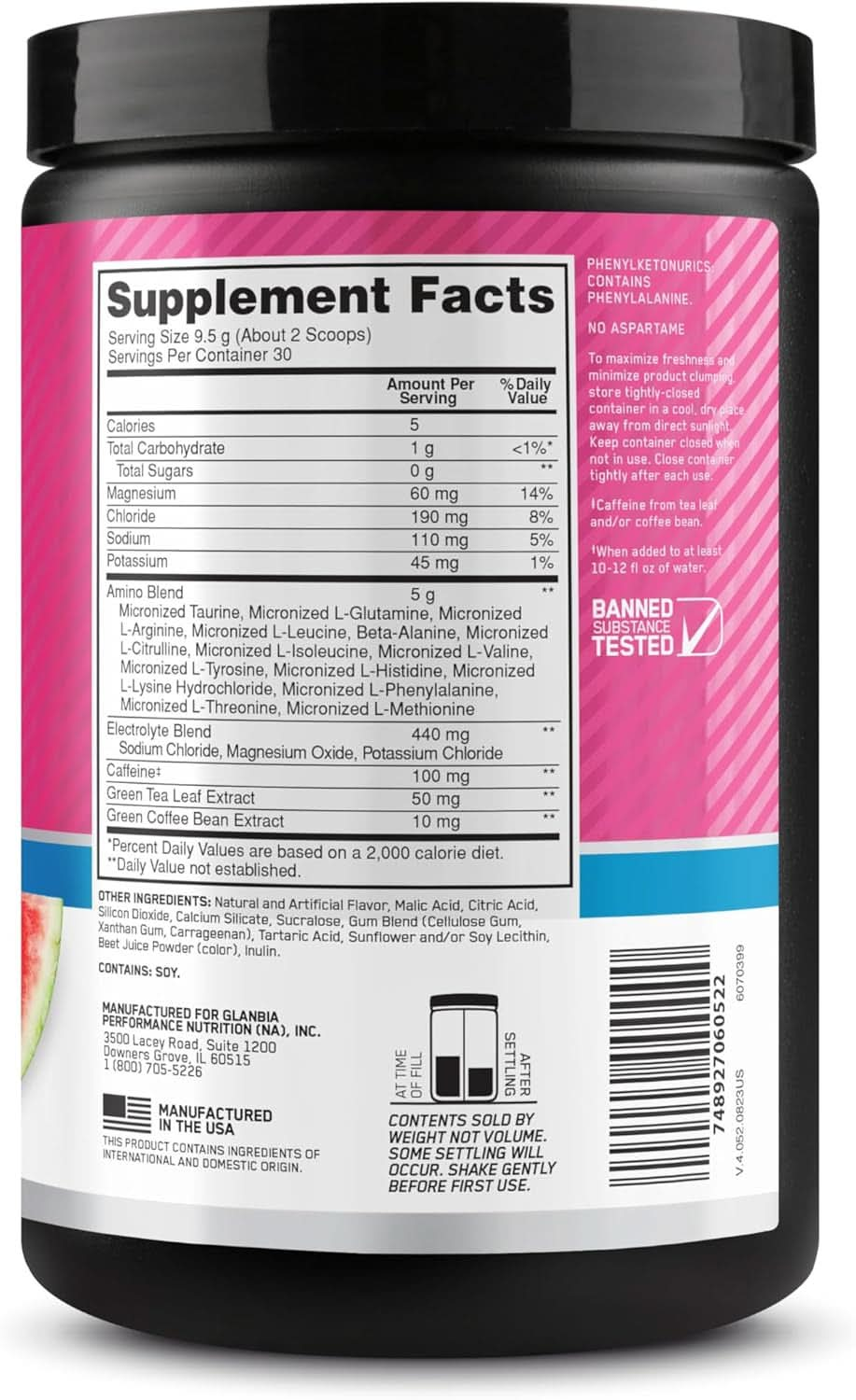 Optimum Nutrition Amino Energy Powder plus Hydration, with BCAA, Electrolytes, and Caffeine, Watermelon Splash, 30 Servings (Packaging May Vary)