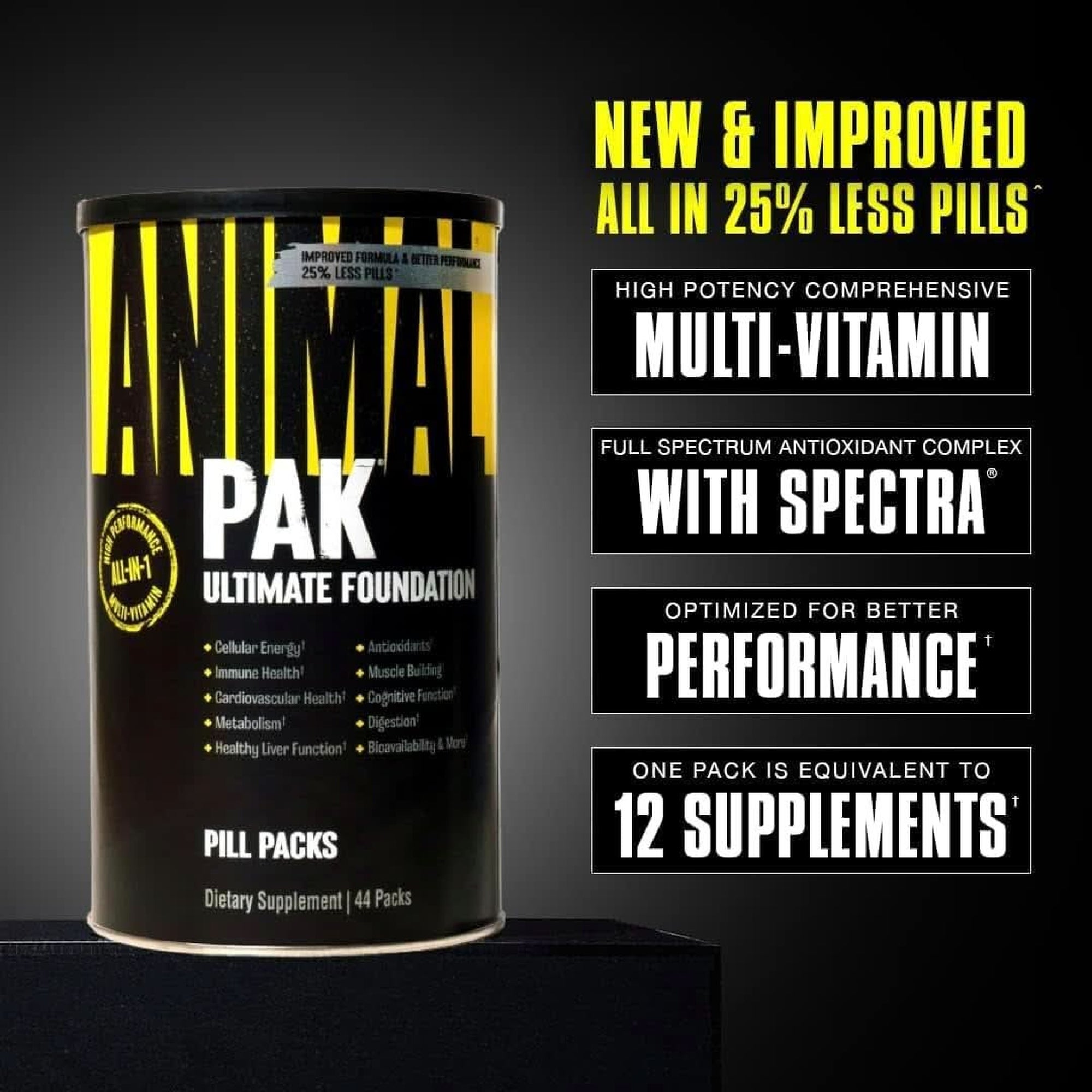 Animal Pak - Convenient Multivitamin for Men & Women Daily All-In-One Vitamin & Supplement Pack - Zinc, Vitamins C, B, D, Amino Acids, and Immune Support - Sports Nutrition Performance - 44 Count