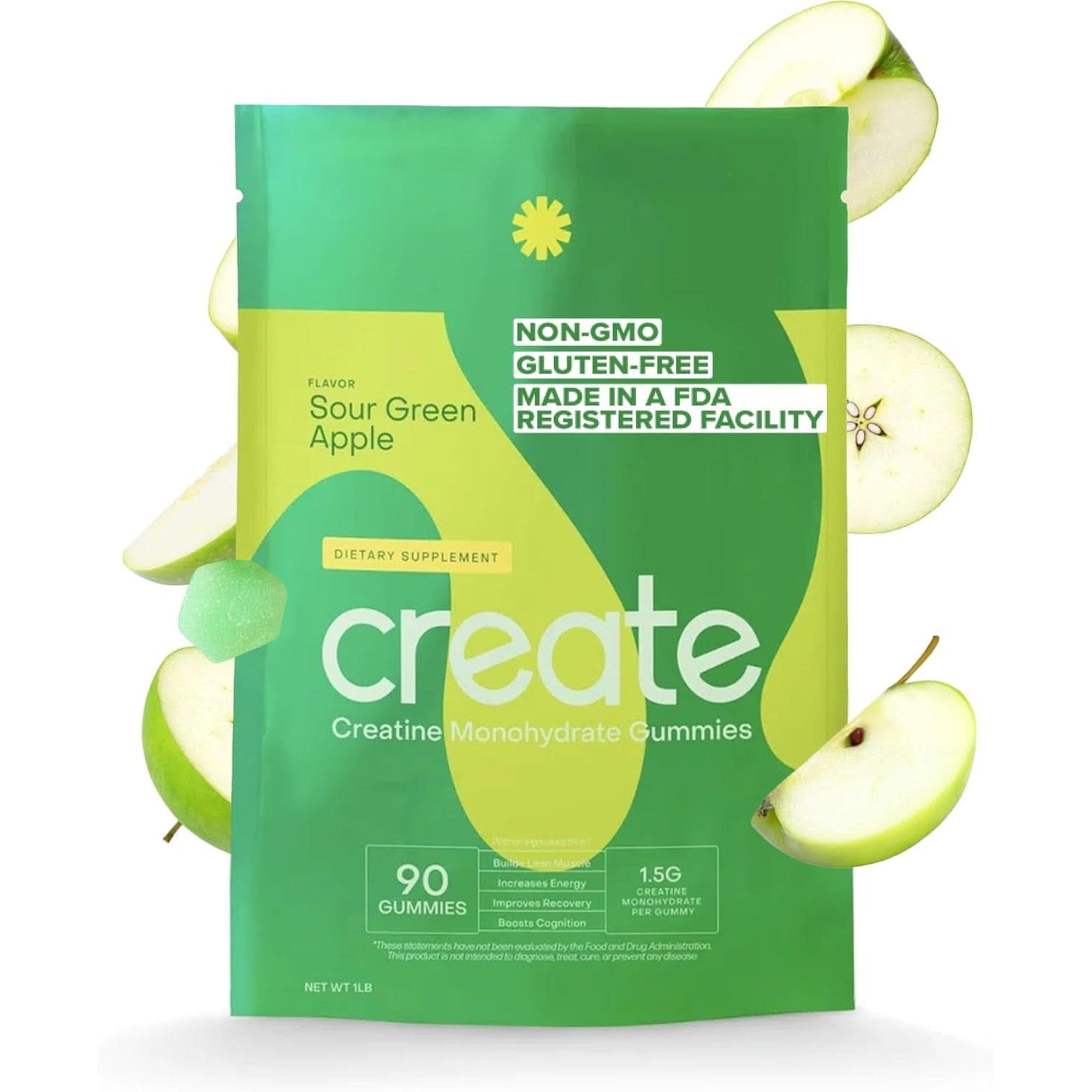 Create Creatine Monohydrate Gummies for Men & Women, Boost Focus, Strength, and Endurance, Anti-Melting Formula, Vegan, Gluten-Free, Non-Gmo, 1.5G of Creatine per Gummy (Orange, 90 Ct)