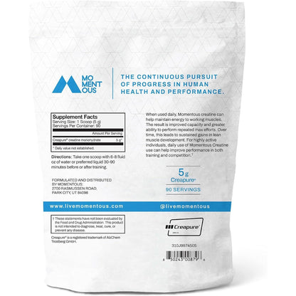 Momentous Creatine Monohydrate Powder - Creapure Creatine Performance - Monohydrate Creatine for Muscle Support, Helps Energy Levels - Creatine for Women & Men - 5G per Serving, 90 Servings