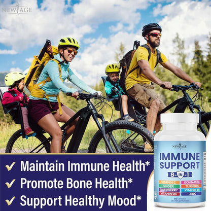 8 in 1 Immune Support Booster Supplement with Echinacea, Vitamin C and Zinc 50Mg, Vitamin D 5000 IU, Turmeric Curcumin & Ginger, B6, Elderberry 120 Count (Pack of 2)