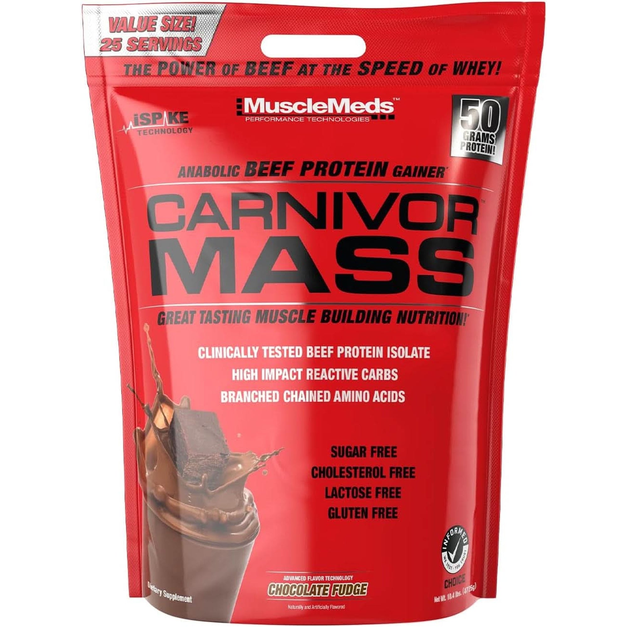 Musclemeds CARNIVOR Mass Gainer Beef Protein Isolate Shake, 50 Grams Protein, 125 Grams Carbs, 0 Fat, 0 Sugar, Lactose Free, Halal Certified, Chocolate Peanut Butter, 6 Pound