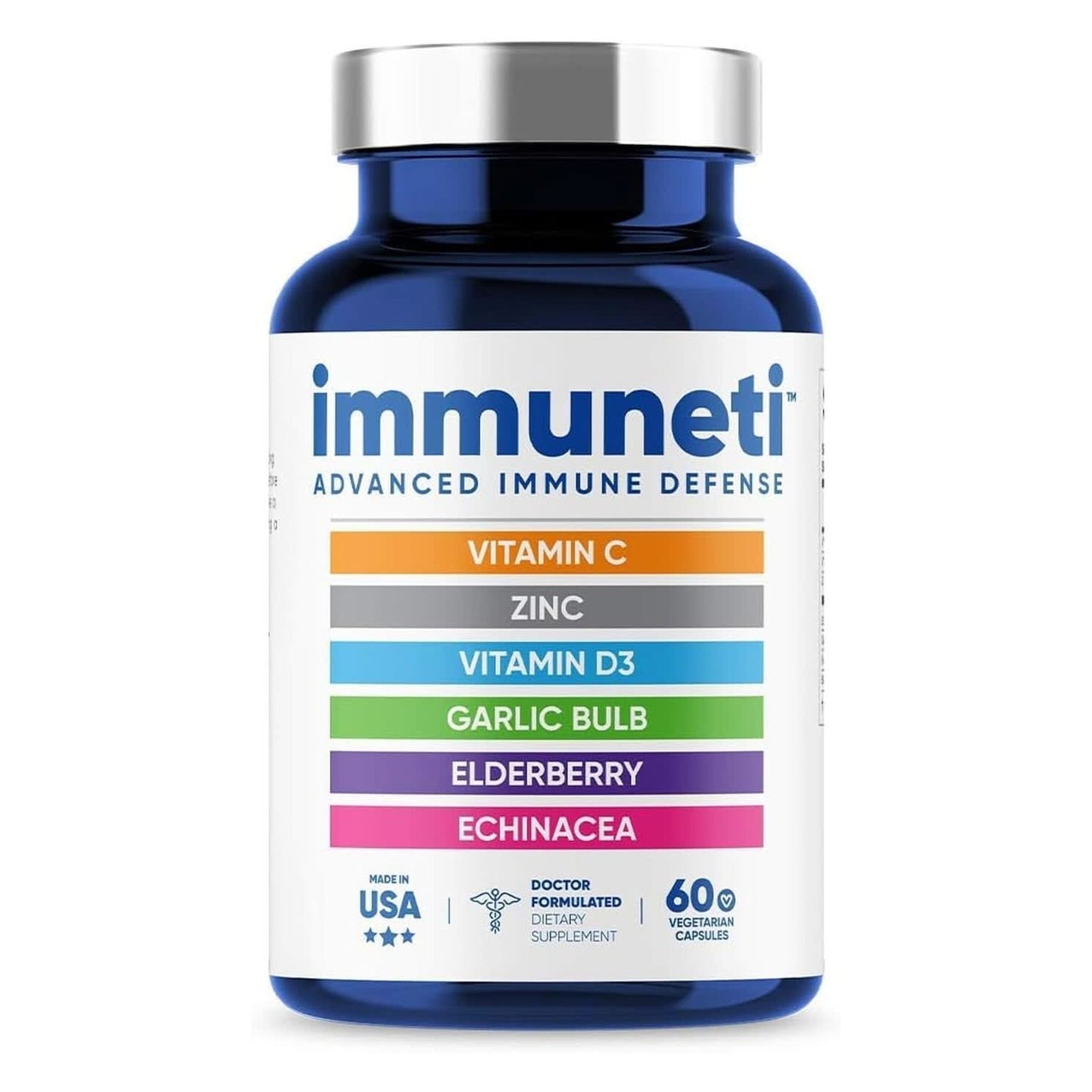 Immuneti - Advanced Immune Defense, 6-In-1 Powerful Blend of Vitamin C, Vitamin D3, Zinc, Elderberries, Garlic Bulb, Echinacea - Supports Overall Health, Provides Vital Nutrients & Antioxidants